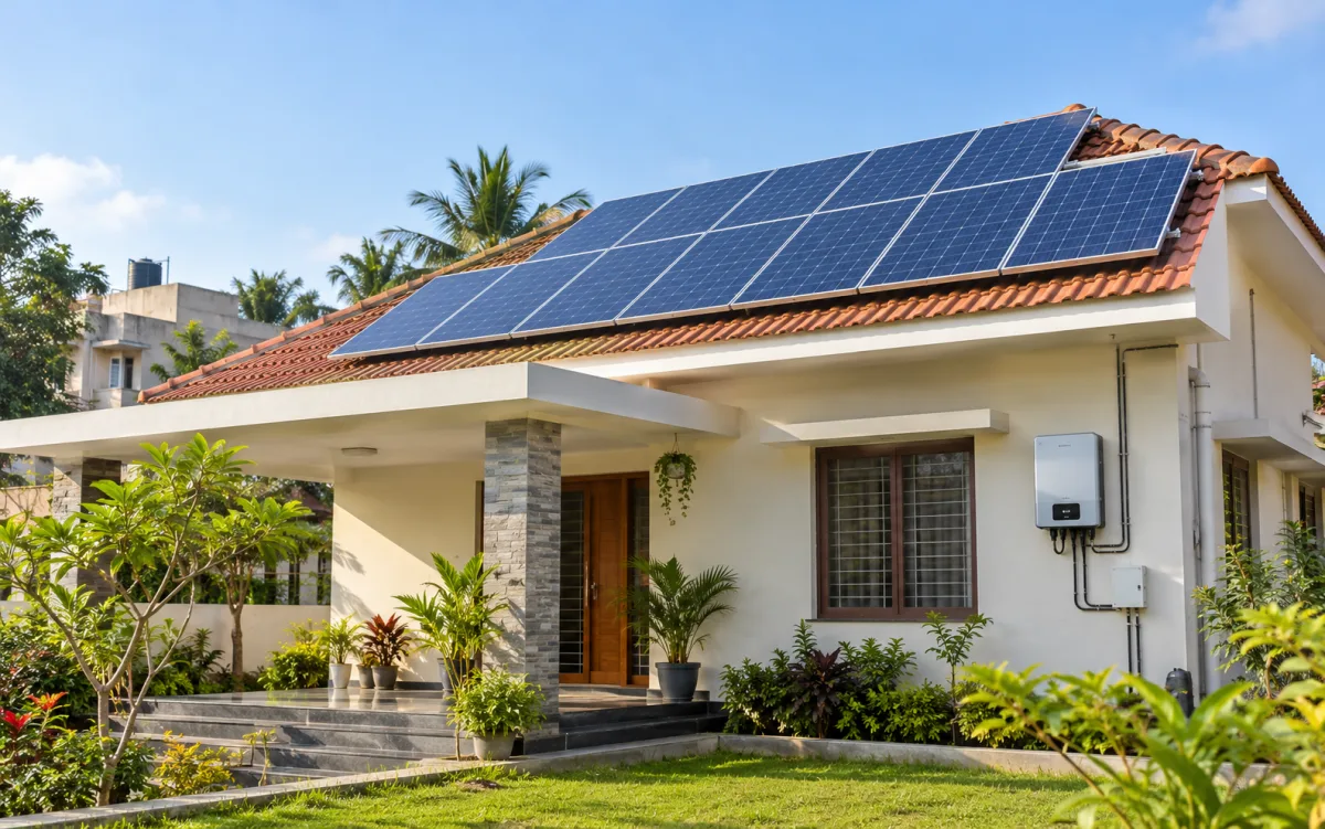 Residential rooftop solar system installed on an Indian home