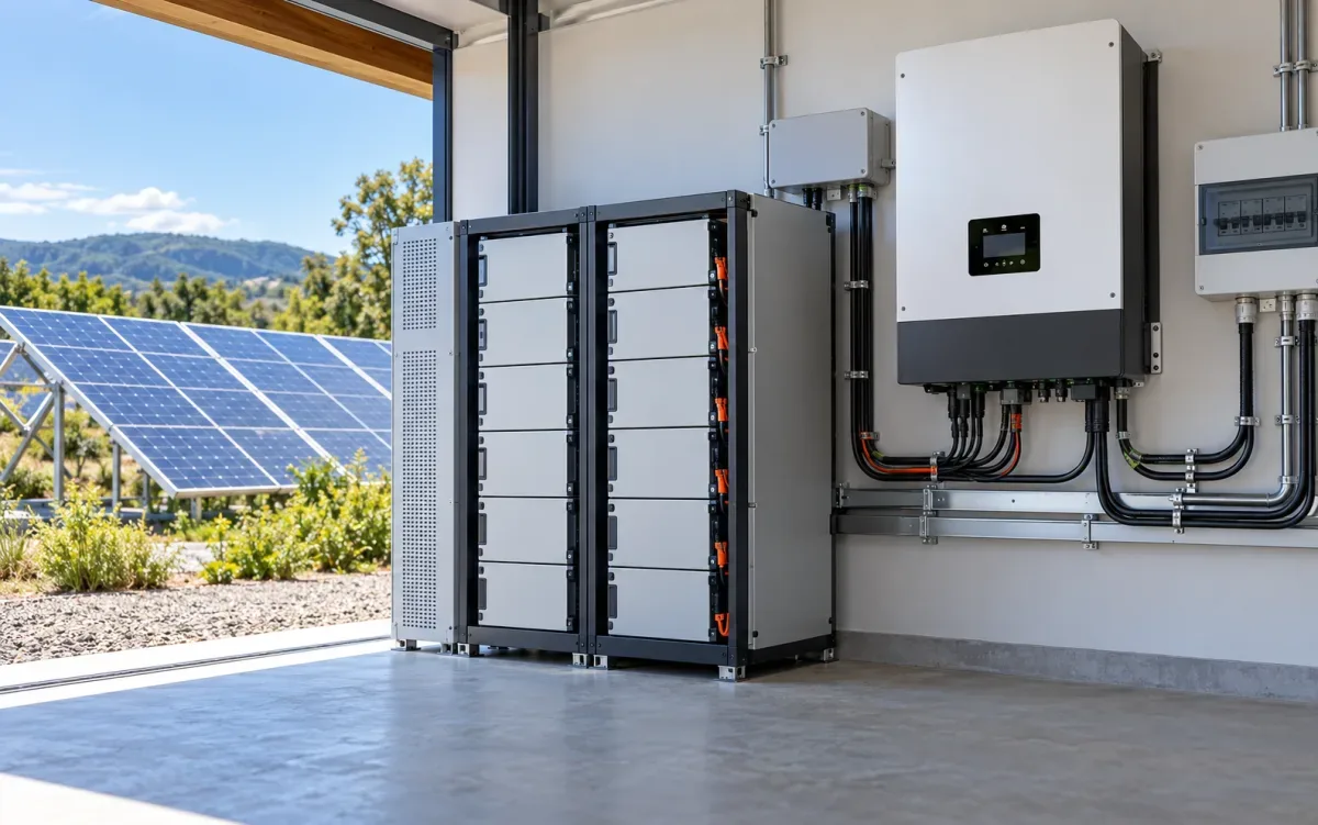 Solar power pack with battery storage and inverter setup